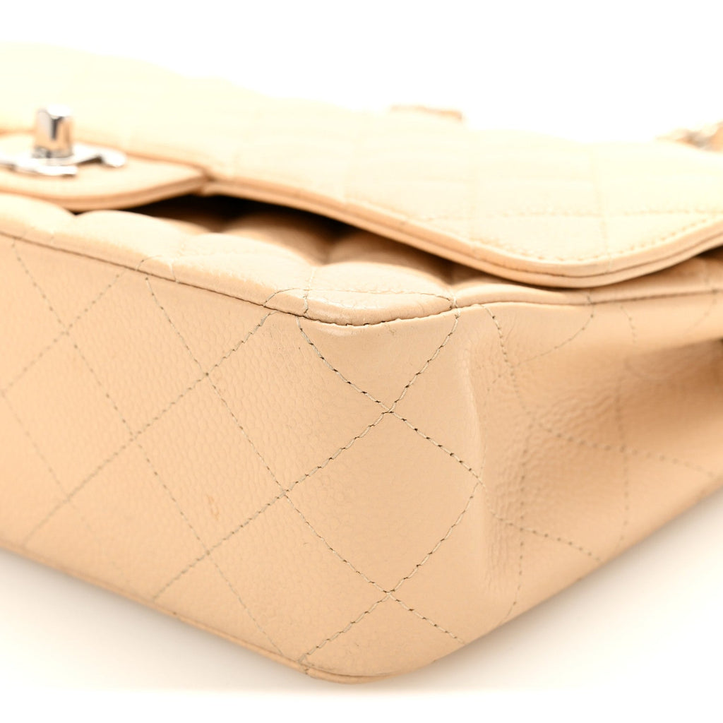 Caviar Quilted Medium Double Flap Beige Clair