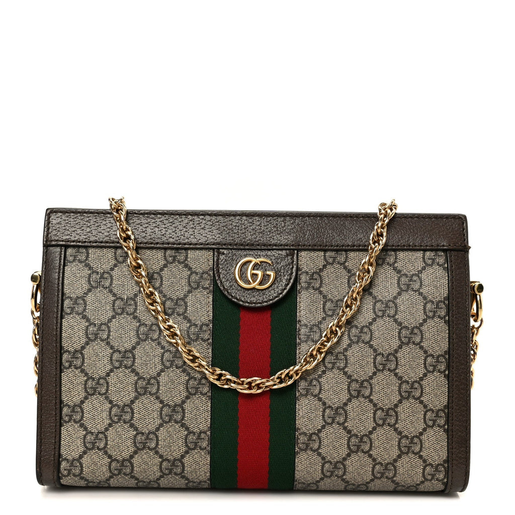 GG Supreme Monogram Web Small Ophidia Chain Shoulder Bag Brown