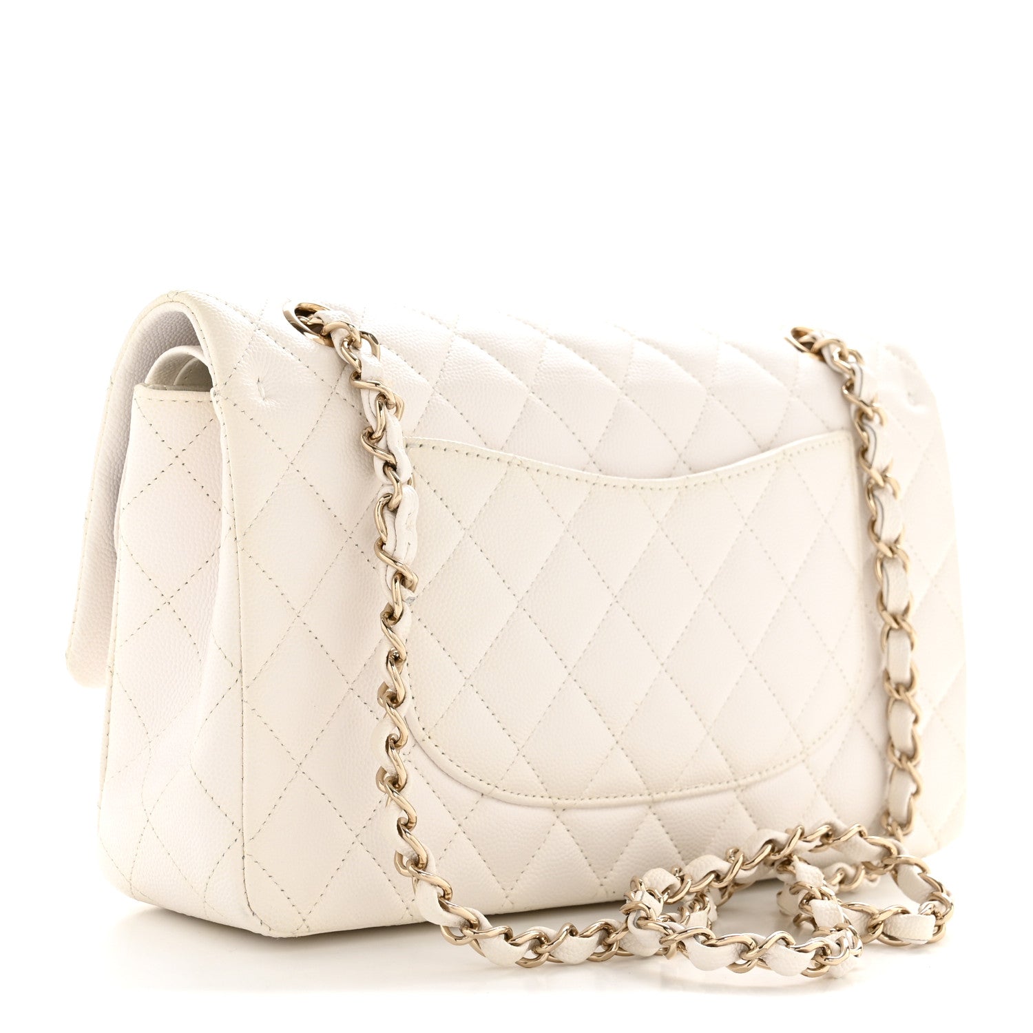Caviar Quilted Medium Double Flap White