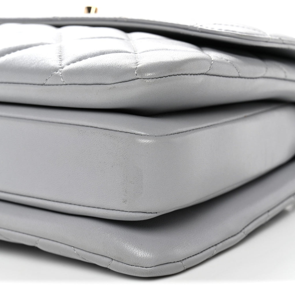 Lambskin Quilted Small Trendy CC Flap Dual Handle Bag Grey