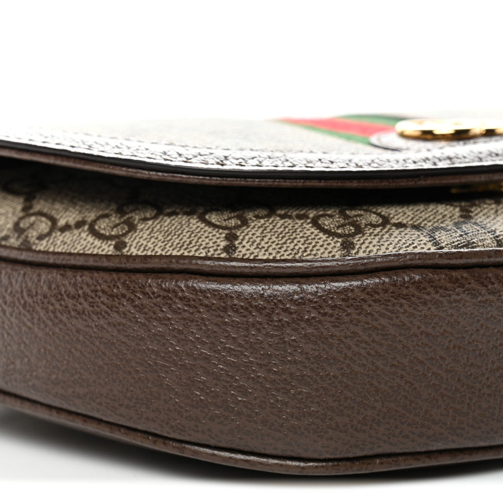 GG Supreme Monogram Textured Dollar Calfskin Web Mini Ophidia Flap Shoulder Bag Beige Ebony New Acero