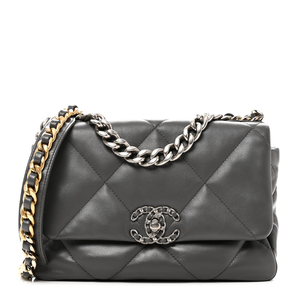 Lambskin Quilted Medium Chanel 19 Flap Grey