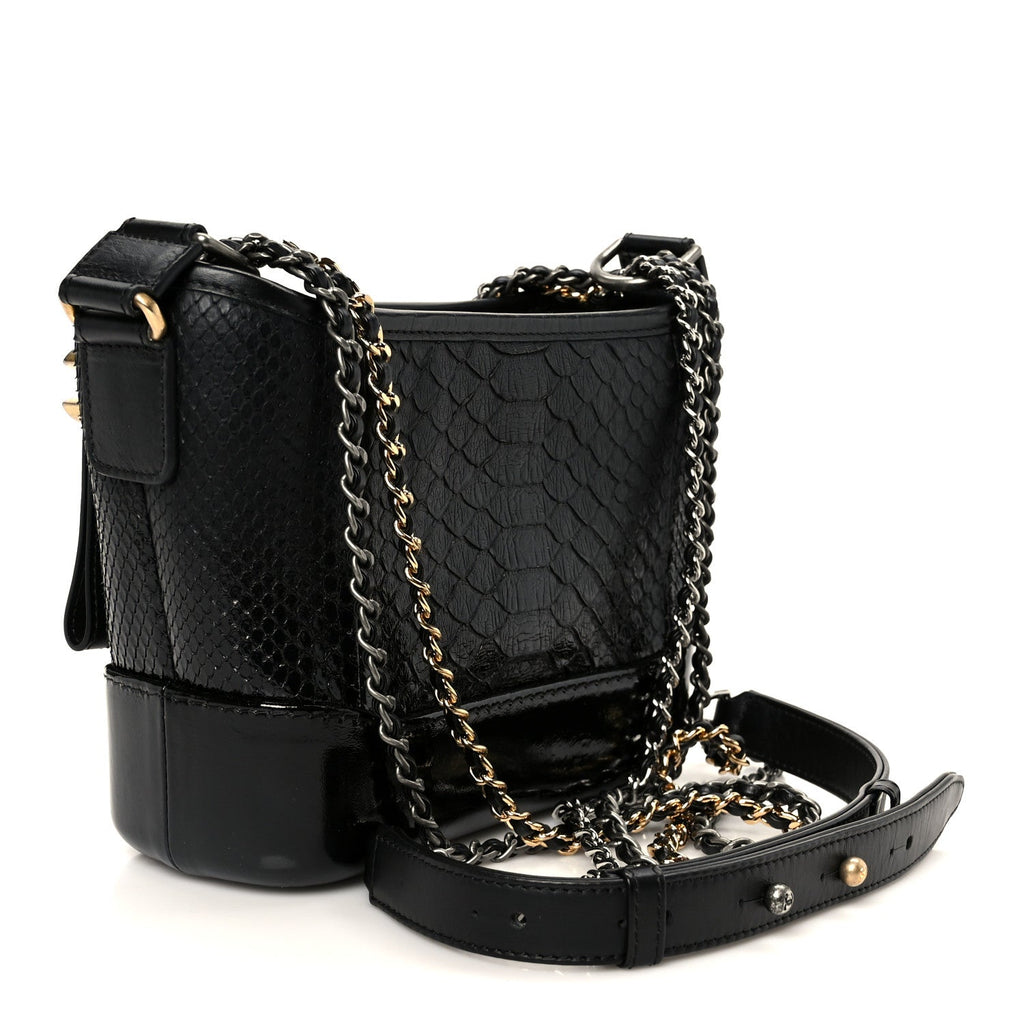 Snakeskin Patent Calfskin Small Gabrielle Hobo Black