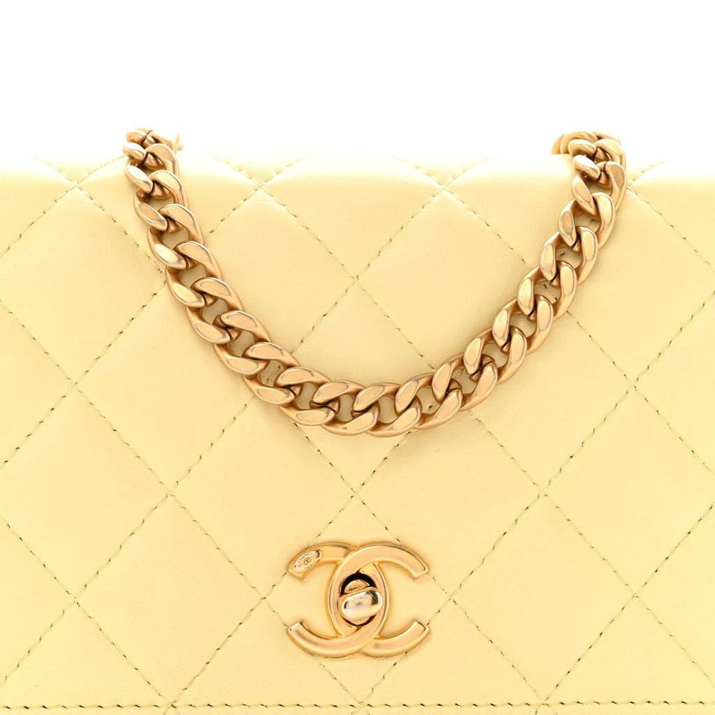 Lambskin Quilted Sweet Camellia Wallet on Chain WOC Yellow
