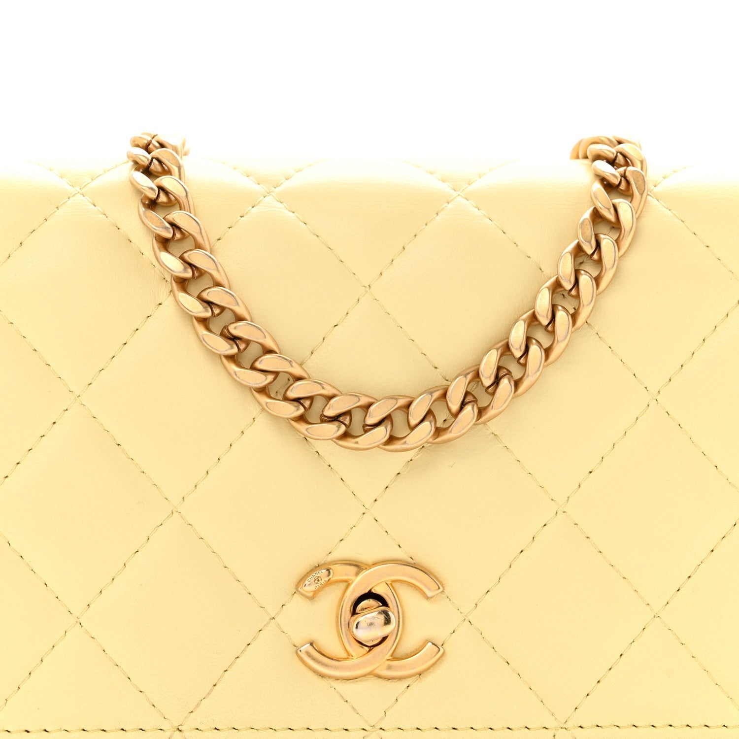 Lambskin Quilted Sweet Camellia Wallet on Chain WOC Yellow