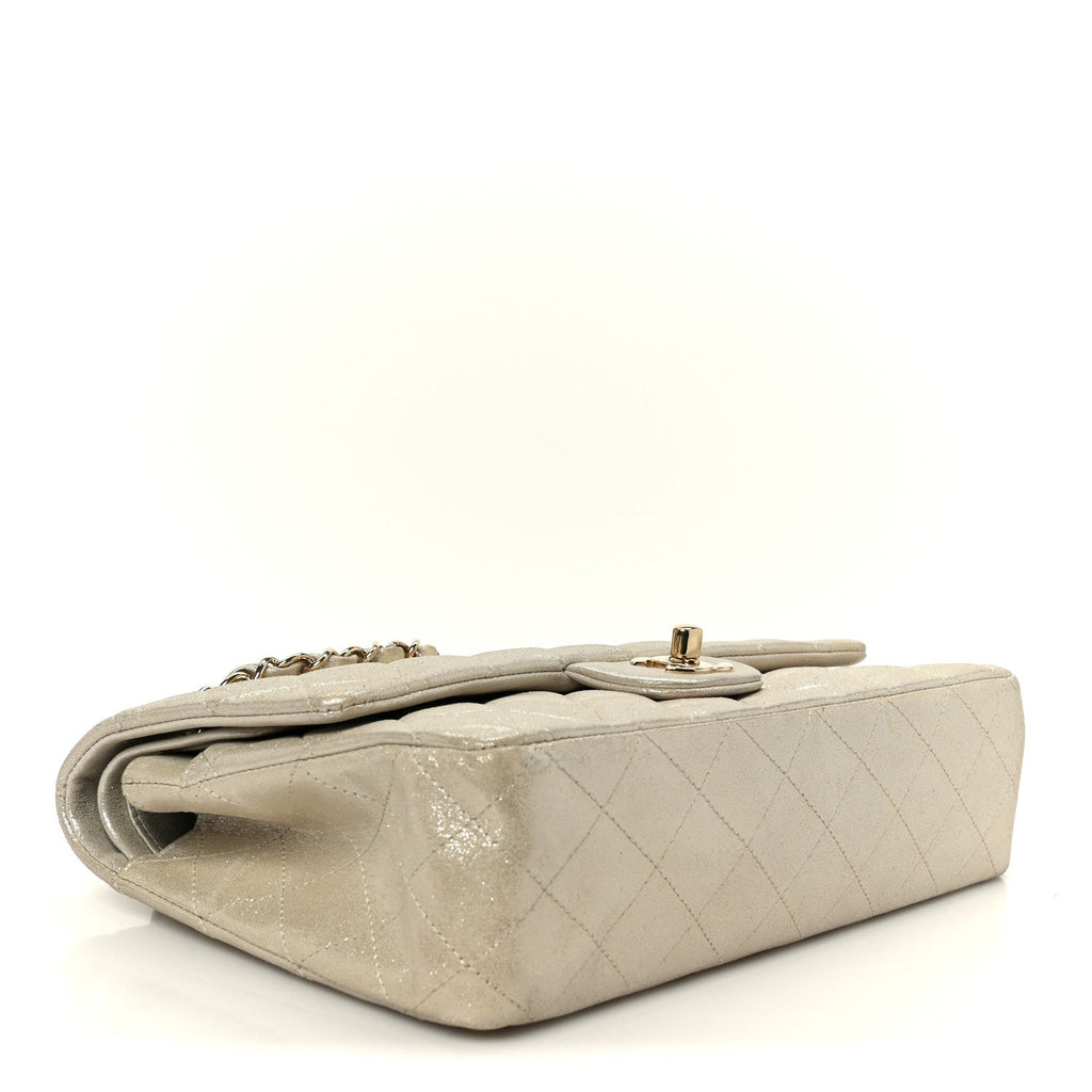 Metallic Canvas Quilted Medium Double Flap Light Gold