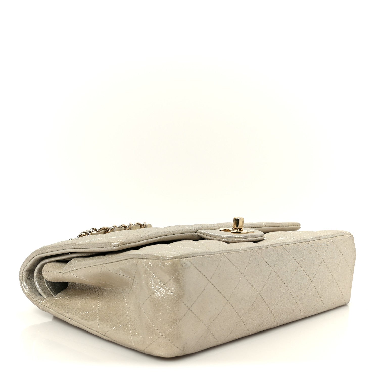 Metallic Canvas Quilted Medium Double Flap Light Gold