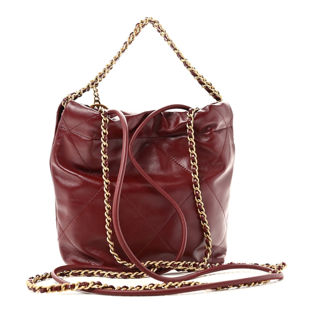 Shiny Calfskin Quilted Mini Chanel 22 Dark Burgundy