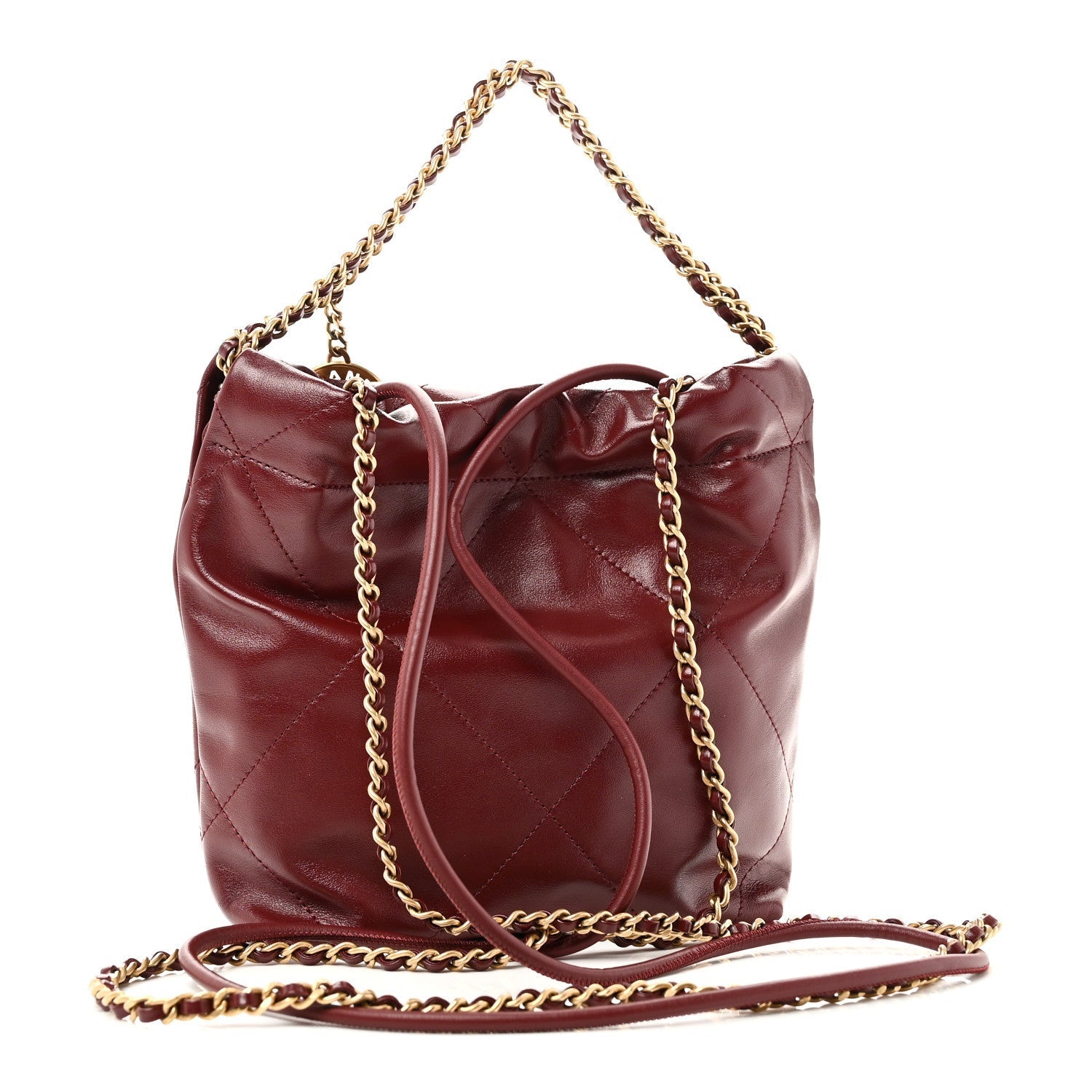 Shiny Calfskin Quilted Mini Chanel 22 Dark Burgundy