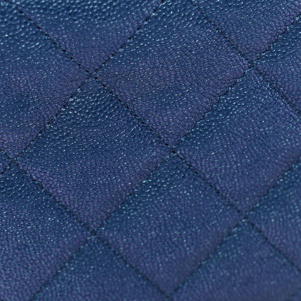 Iridescent Caviar Quilted Wallet on Chain WOC Dark Blue