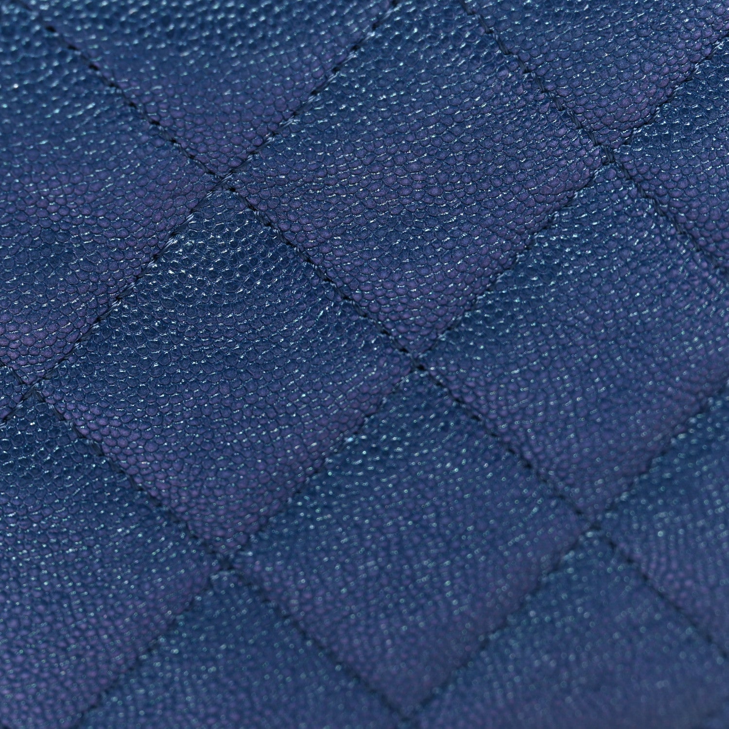 Iridescent Caviar Quilted Wallet on Chain WOC Dark Blue