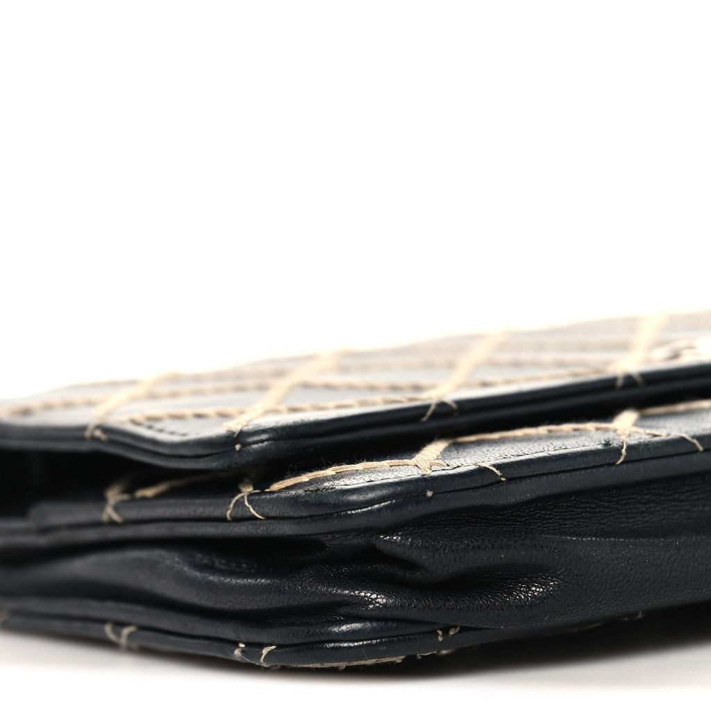 Calfskin Diamond Stitch Wallet On Chain WOC Black