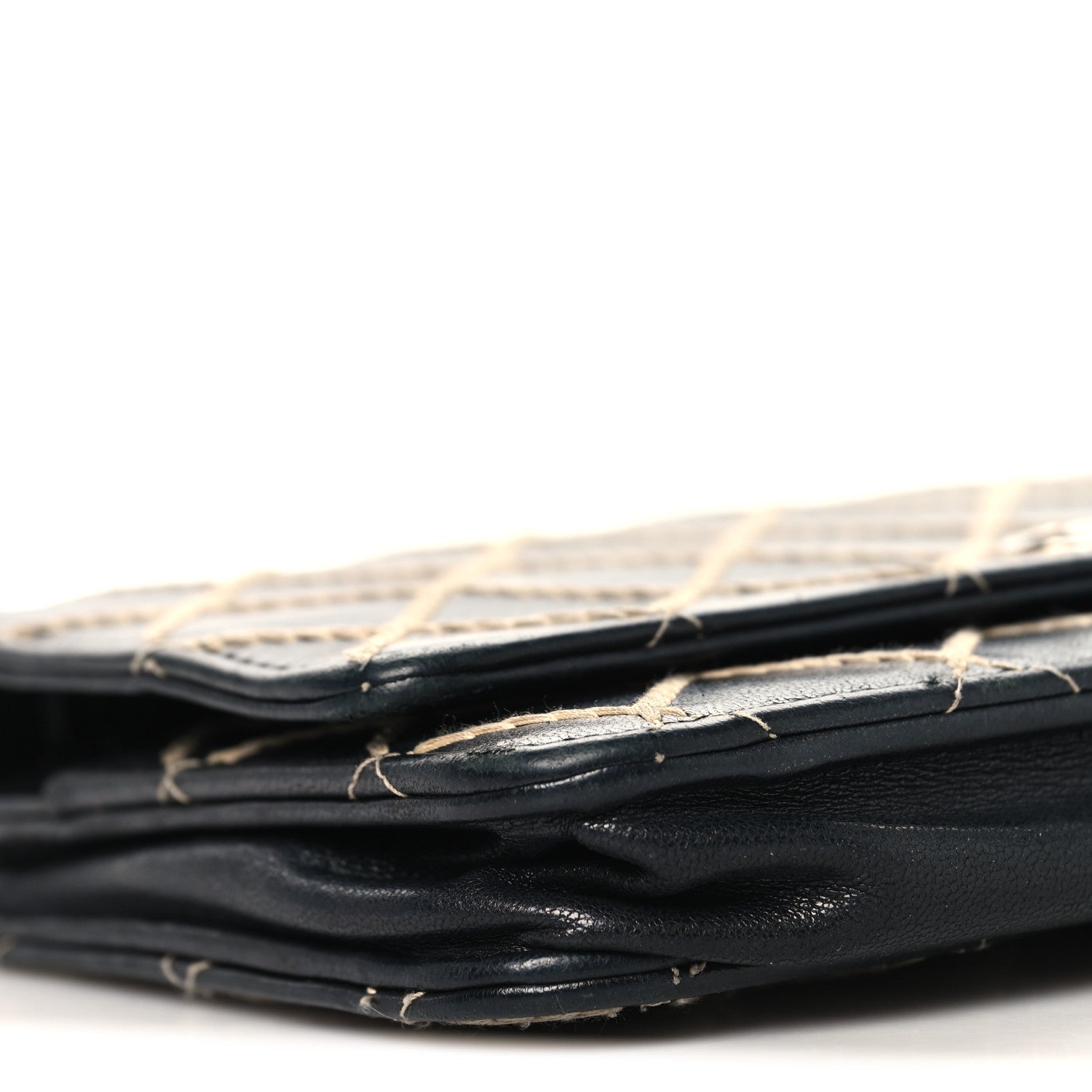 Calfskin Diamond Stitch Wallet On Chain WOC Black