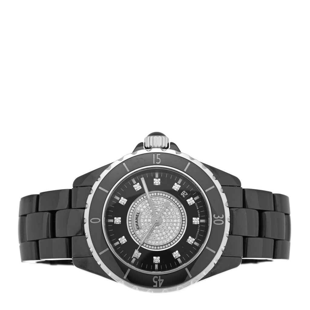 Stainless Steel Ceramic Diamond Dial 38mm J12 Quartz Watch Black