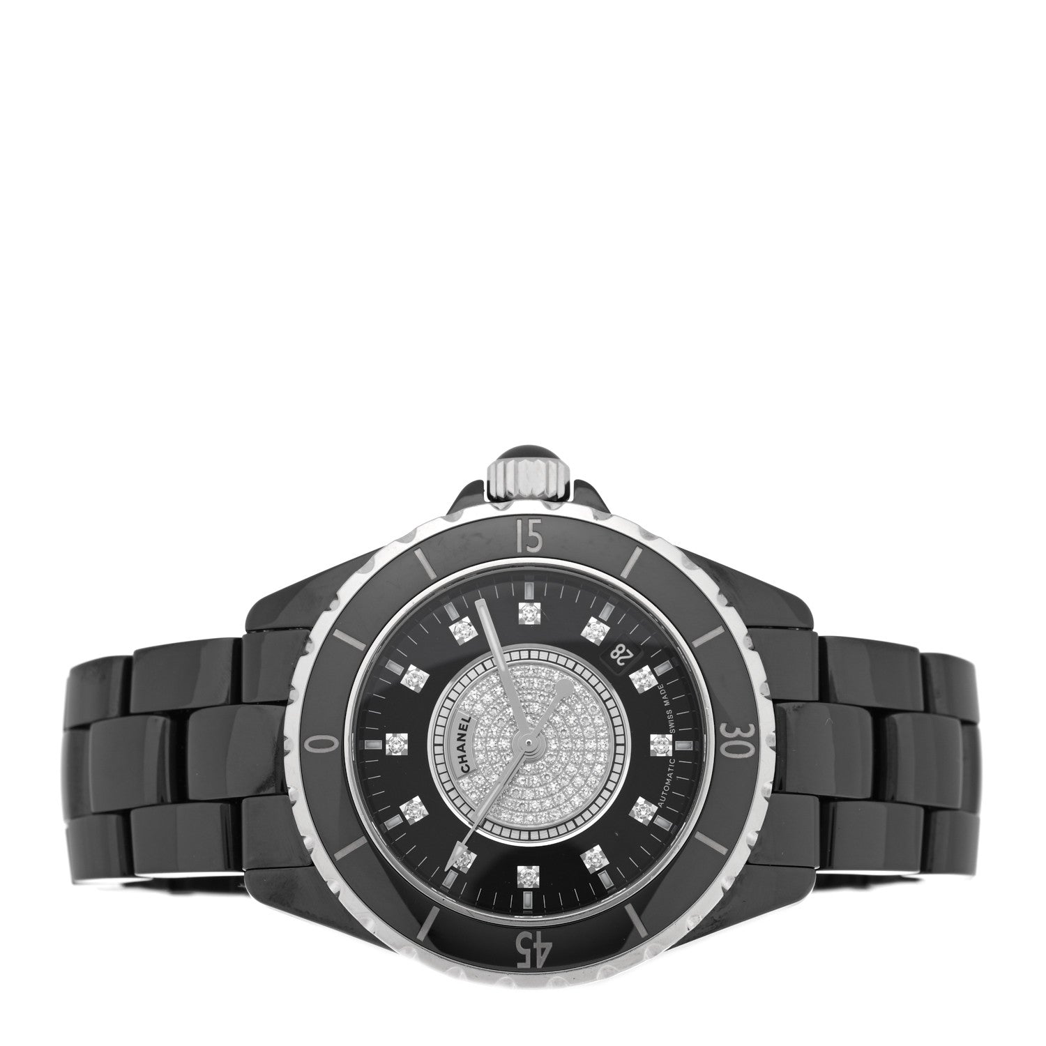 Stainless Steel Ceramic Diamond Dial 38mm J12 Quartz Watch Black