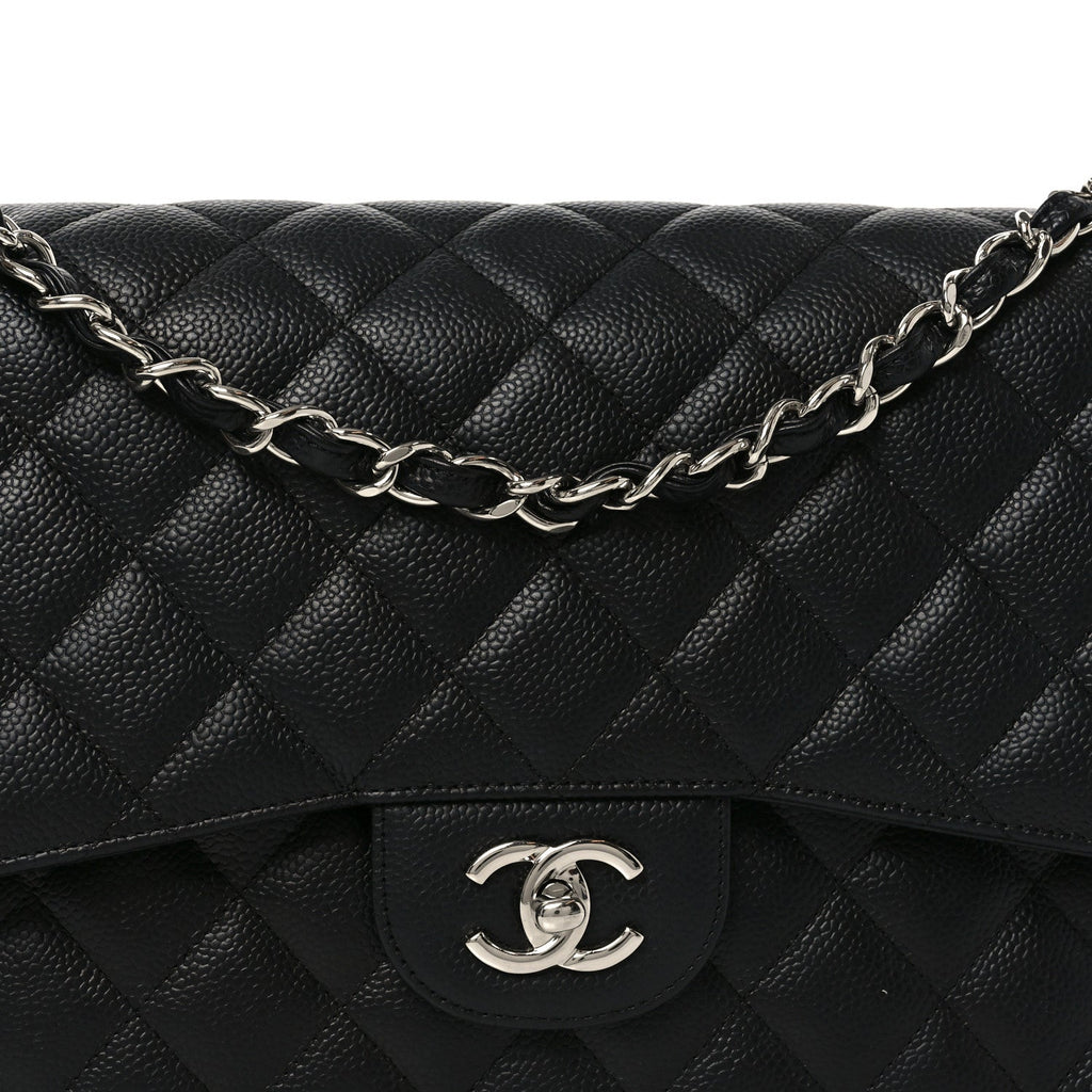 Caviar Quilted Jumbo Double Flap Black