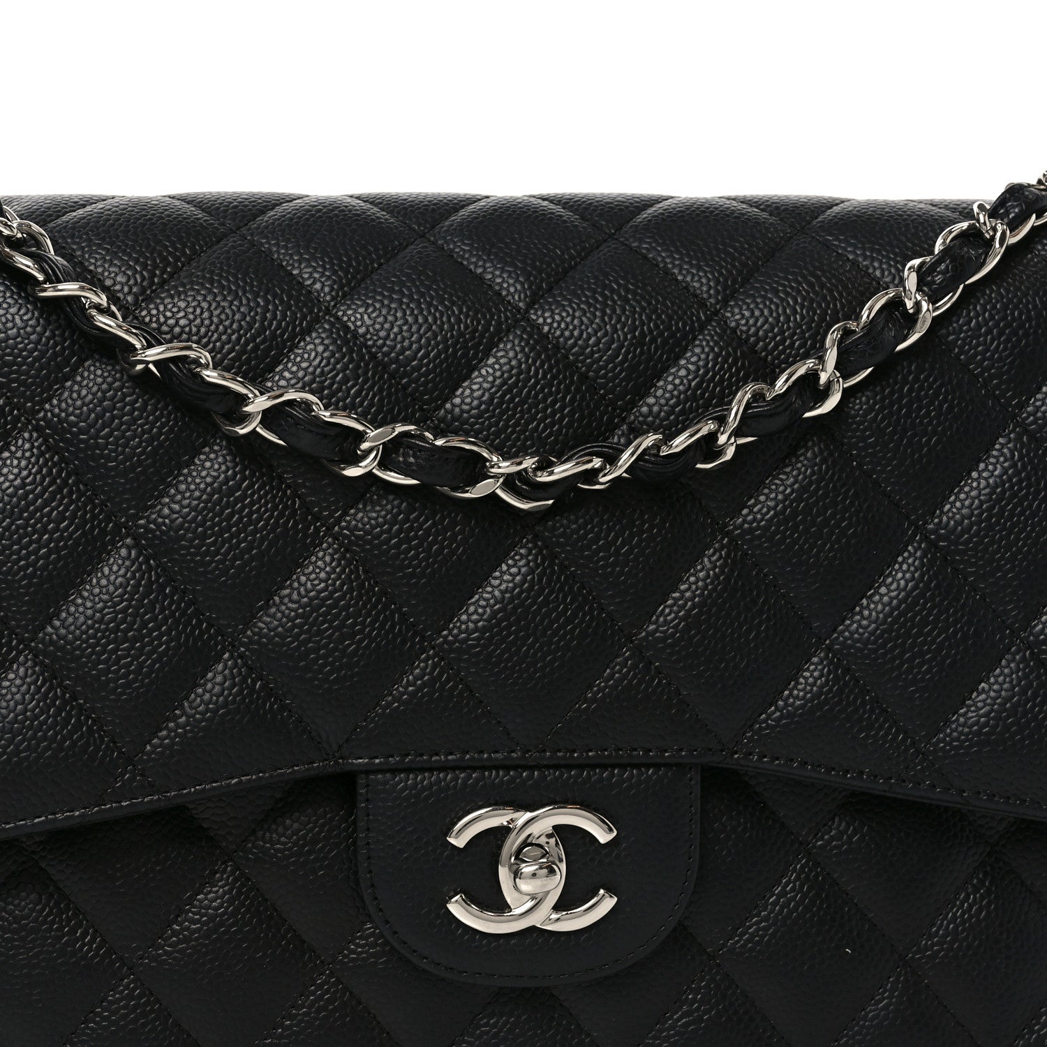 Caviar Quilted Jumbo Double Flap Black
