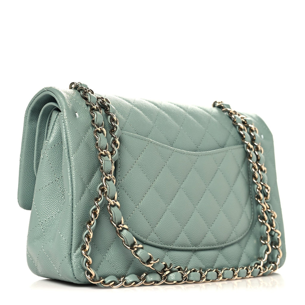 Caviar Quilted Medium Double Flap Dark Green