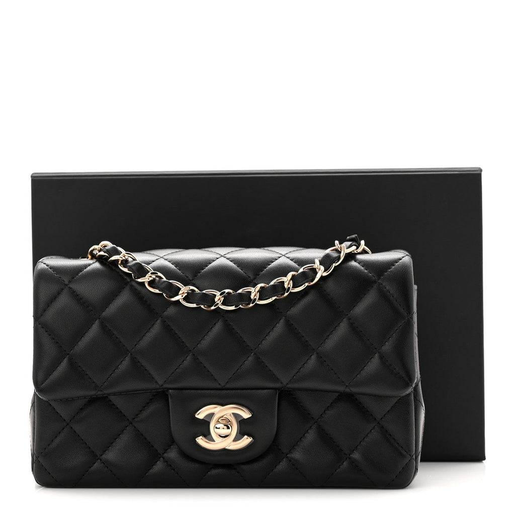 Lambskin Quilted Mini Rectangular Flap Black