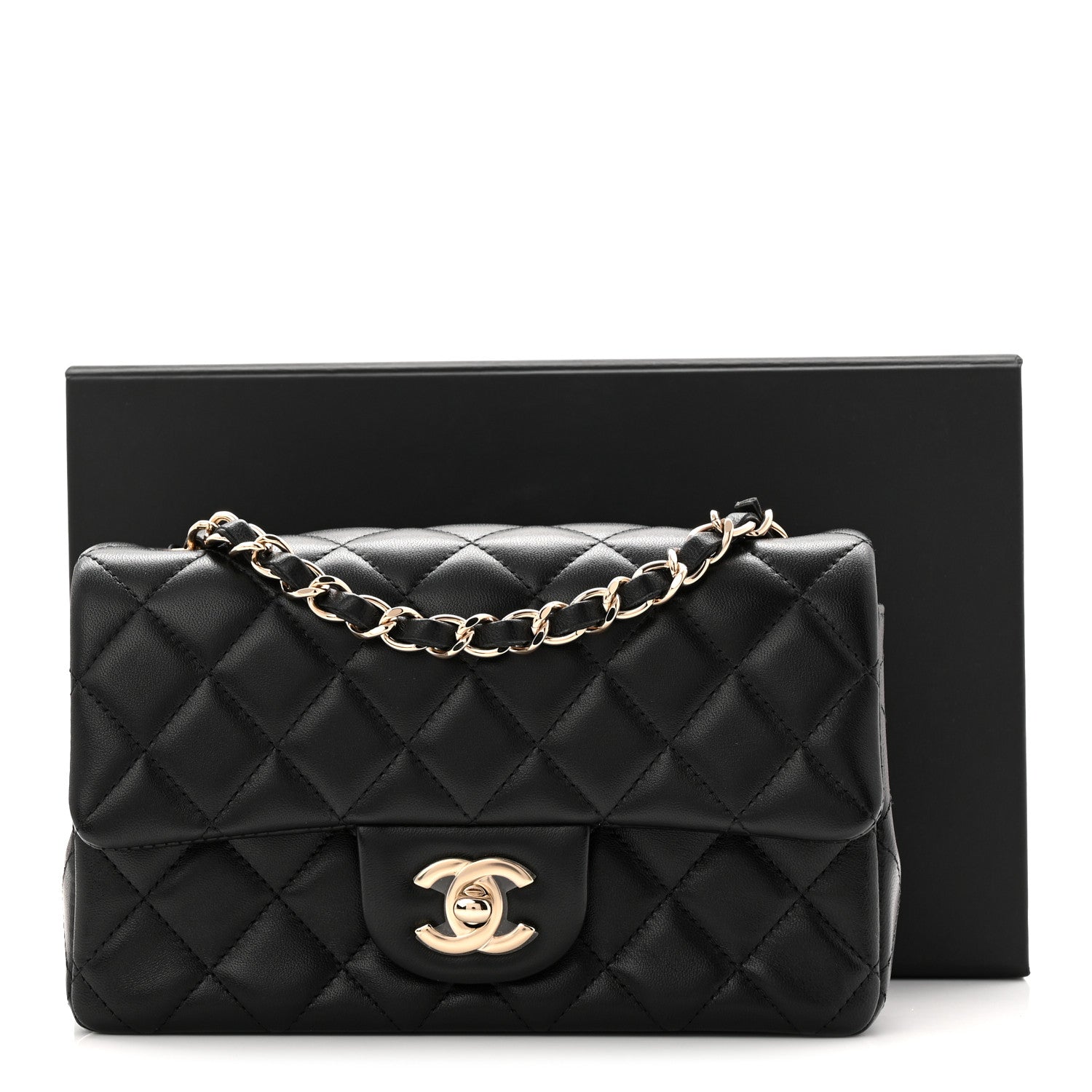 Lambskin Quilted Mini Rectangular Flap Black