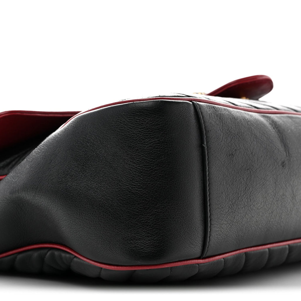 Vintage Effect Calfskin Matelasse Diagonal Large Torchon GG Marmont Shoulder Bag Black Romantic Cherry