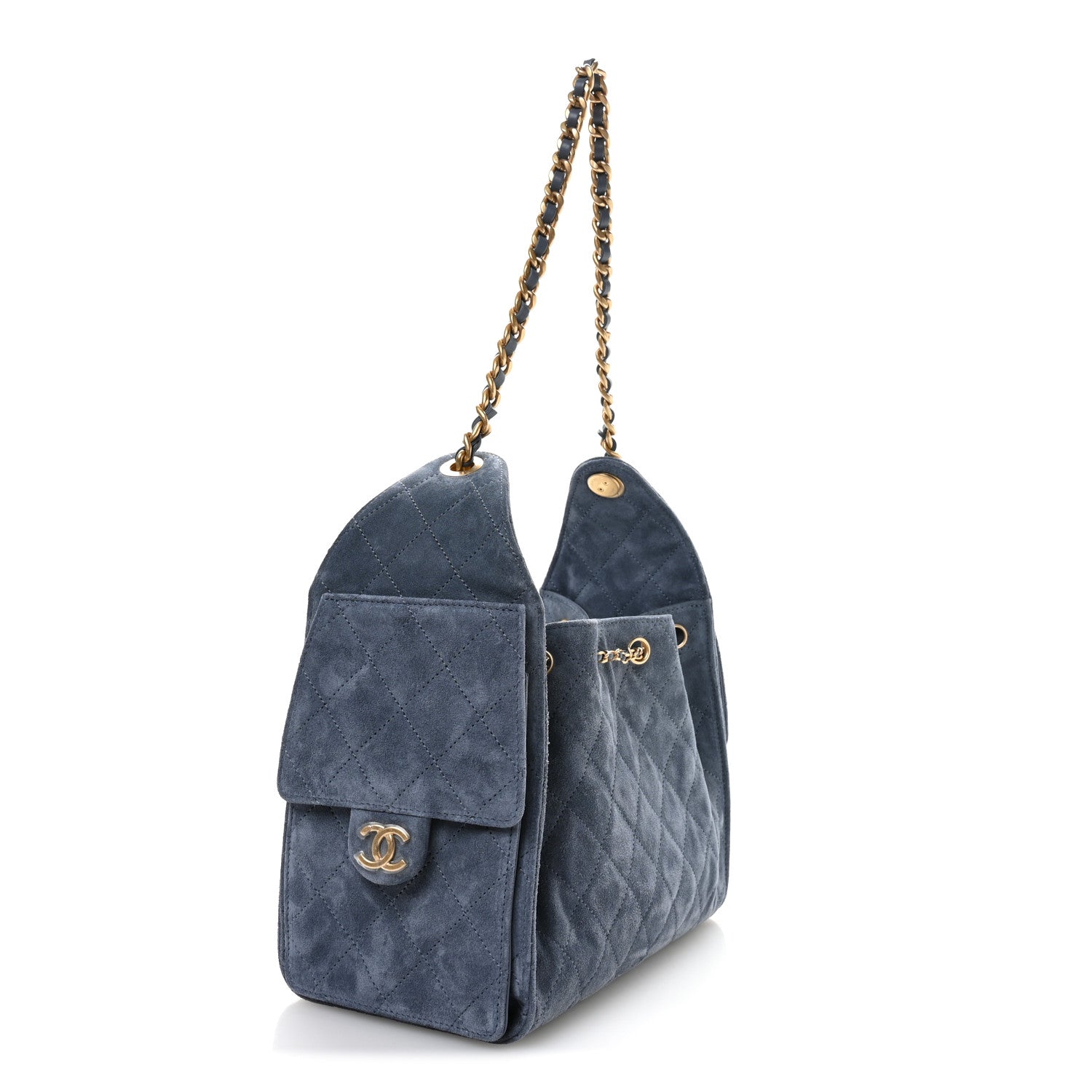 Suede Quilted Small Chanel 25 Handbag Blue