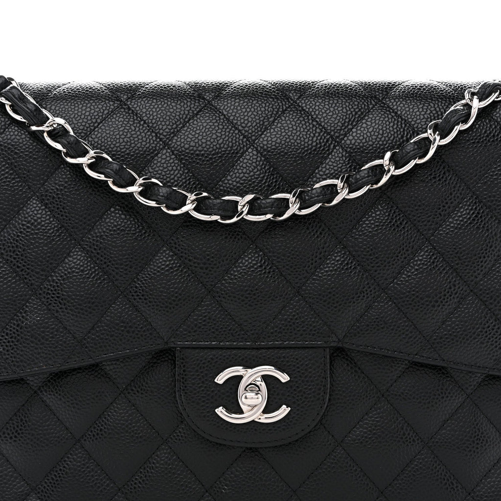 Caviar Quilted Jumbo Double Flap Black