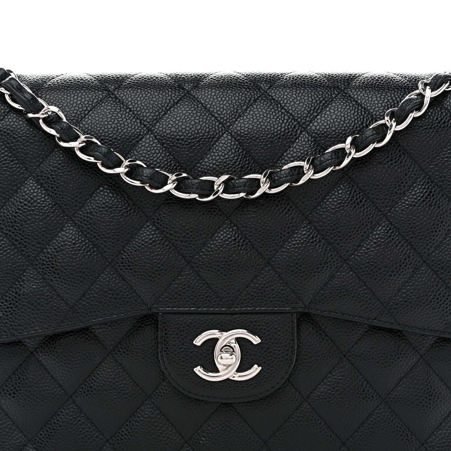 Caviar Quilted Jumbo Double Flap Black