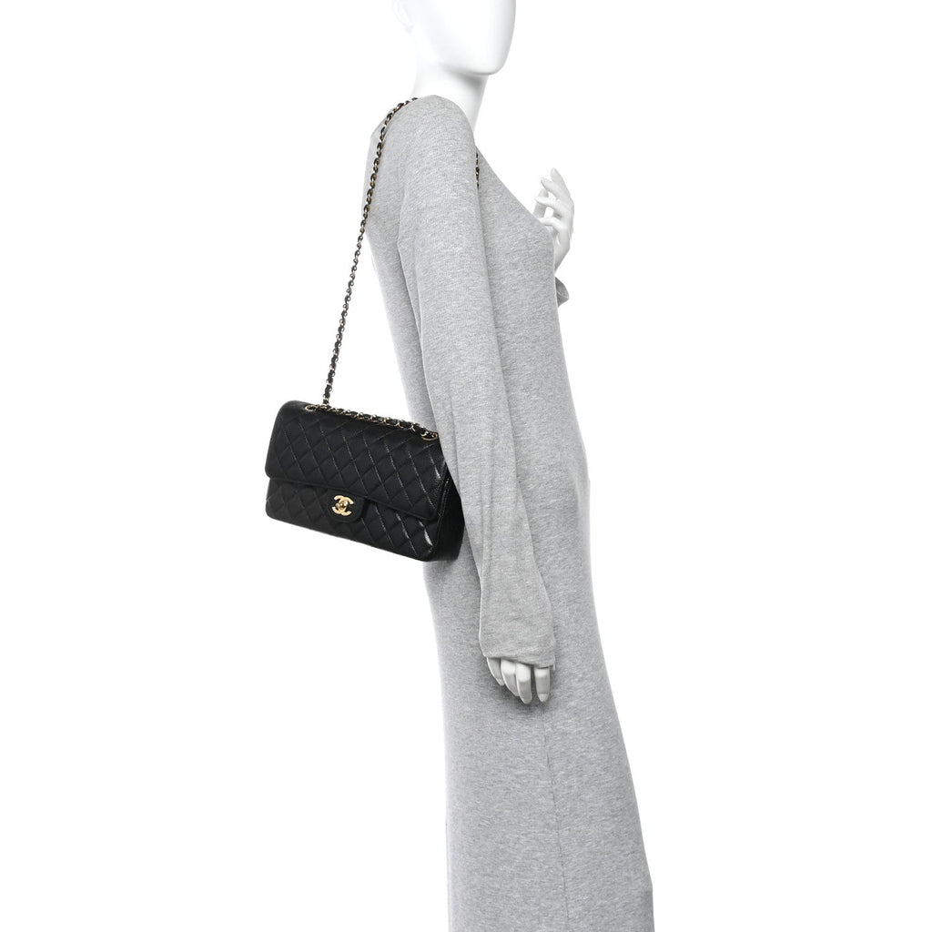 Caviar Quilted Medium Double Flap Black