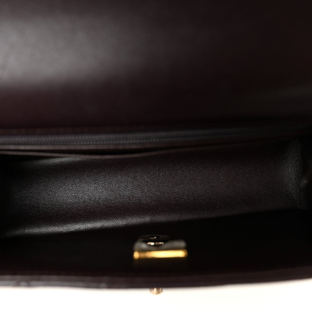 Lambskin Quilted Mini Top Handle Rectangular Flap Dark Purple