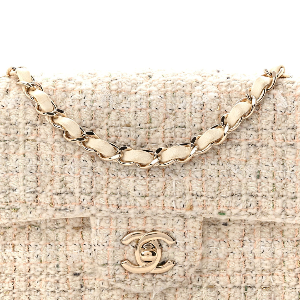 Tweed Quilted Mini Rectangular Flap Off White