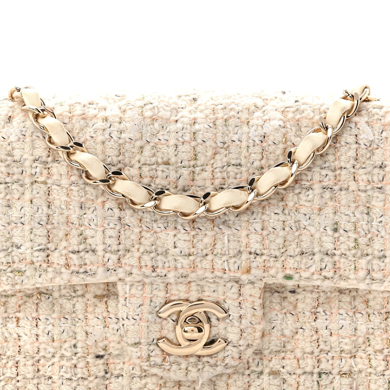Tweed Quilted Mini Rectangular Flap Off White