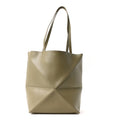 Shiny Calfskin Medium Puzzle Fold Tote Dark Khaki