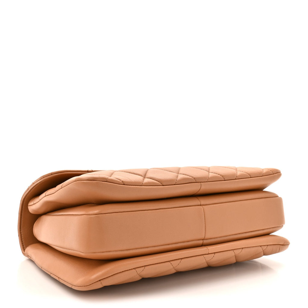 Lambskin Quilted Medium Trendy CC Flap Dual Handle Bag Camel