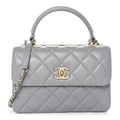 Lambskin Quilted Small Trendy CC Flap Dual Handle Bag Grey