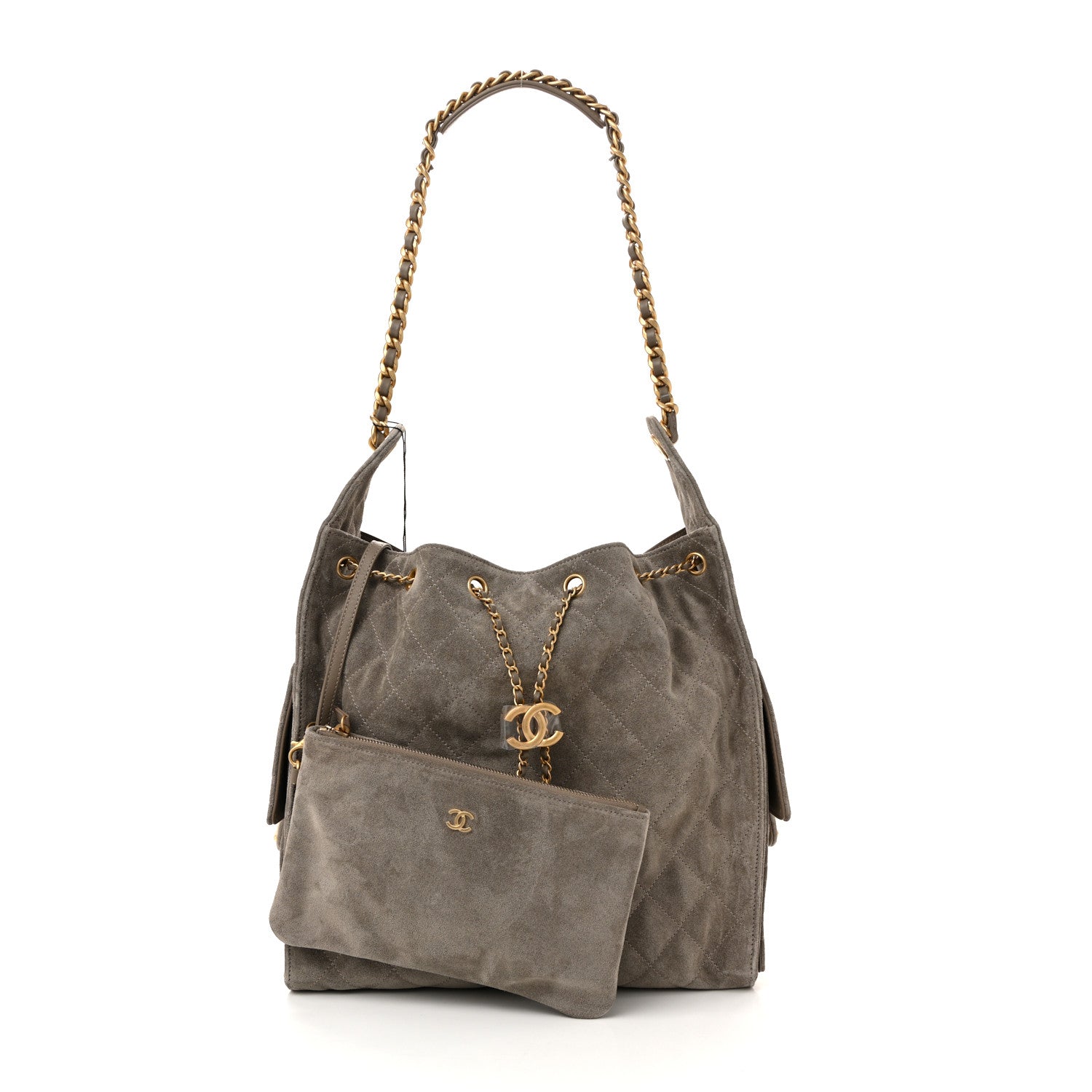 Suede Quilted Medium Chanel 25 Handbag Grey