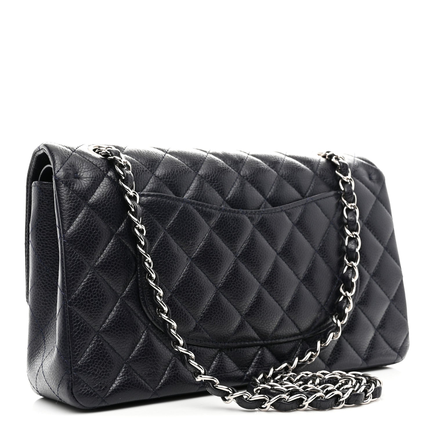 Caviar Quilted Medium Double Flap Navy