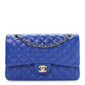 Iridescent Caviar Quilted Medium Double Flap Blue