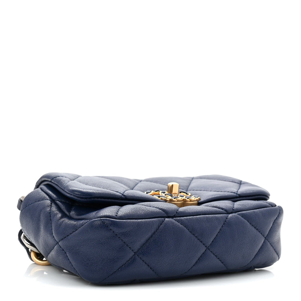 Goatskin Quilted Chanel 19 Waist Bag Dark Blue