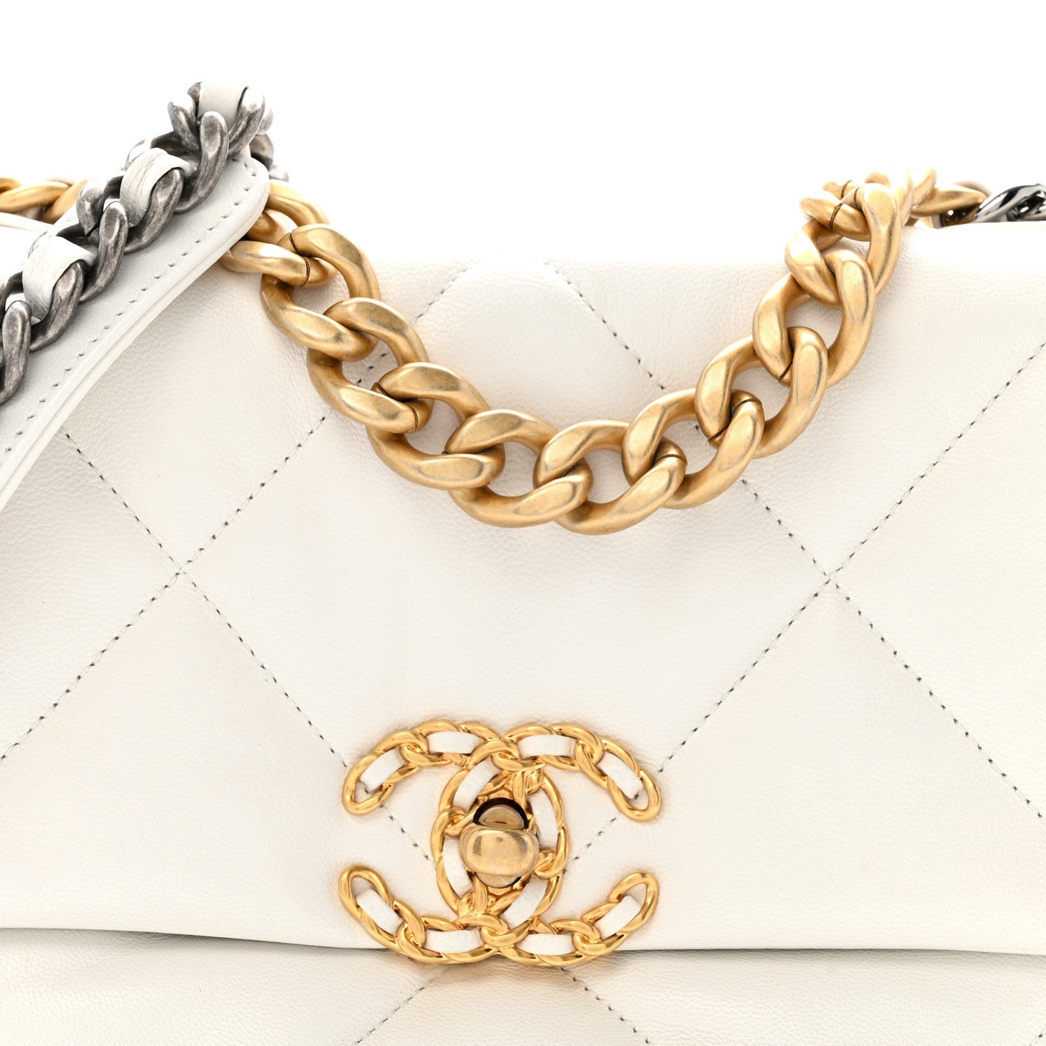Goatskin Quilted Medium Chanel 19 Flap White