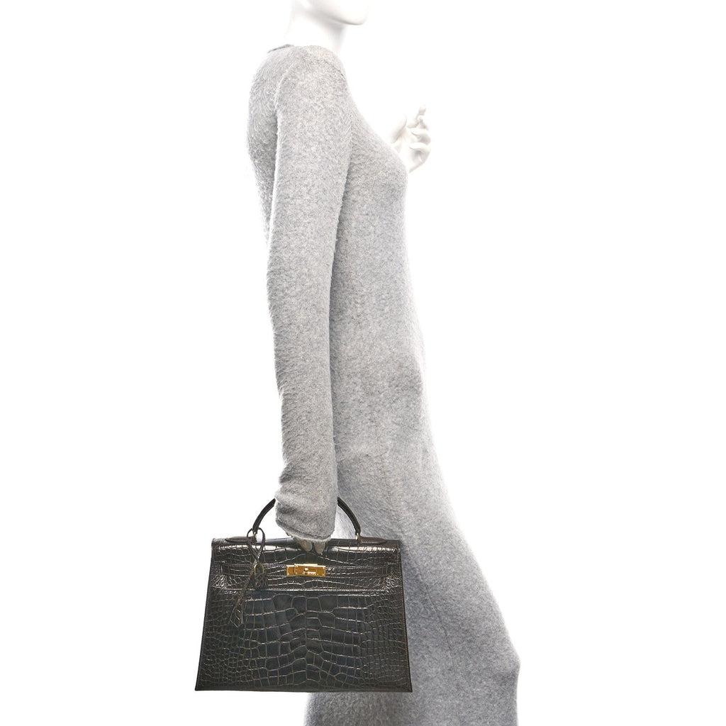 Shiny Alligator Kelly Sellier 32 Havane