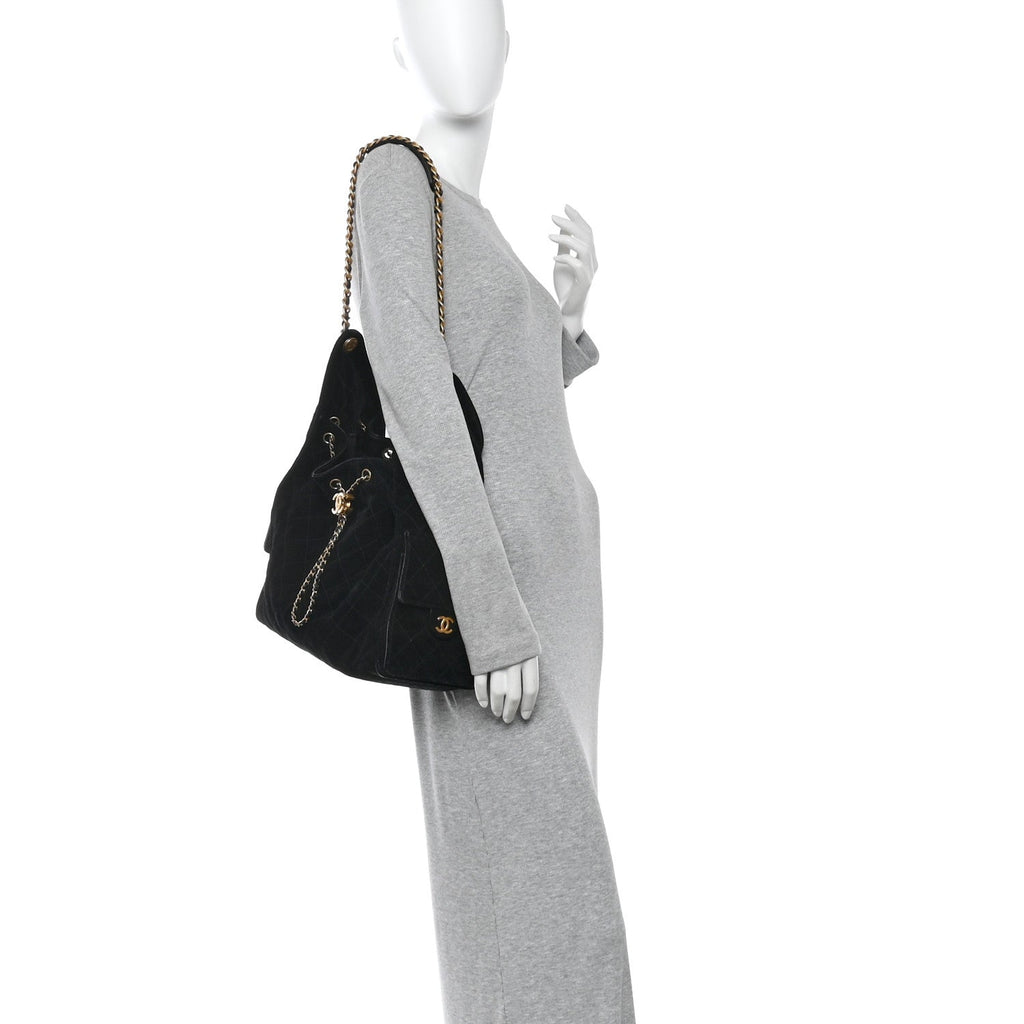 Suede Quilted Medium Chanel 25 Handbag Black
