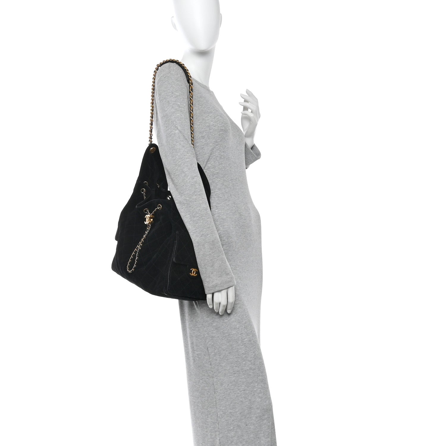 Suede Quilted Medium Chanel 25 Handbag Black