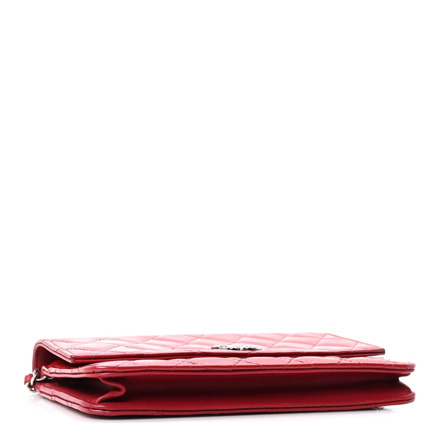 Patent Quilted Brilliant Wallet On Chain WOC Red