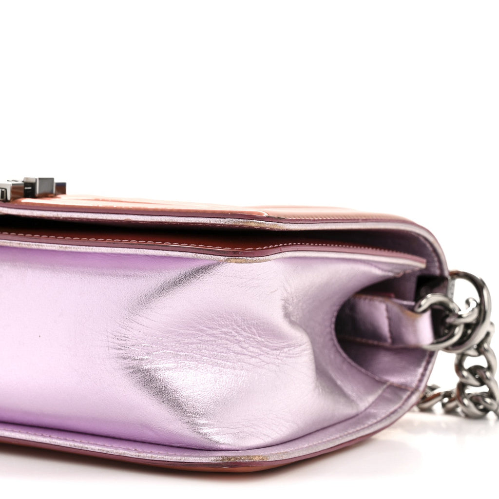 Metallic Patent Calfskin Quilted Medium Boy Flap Light Pink