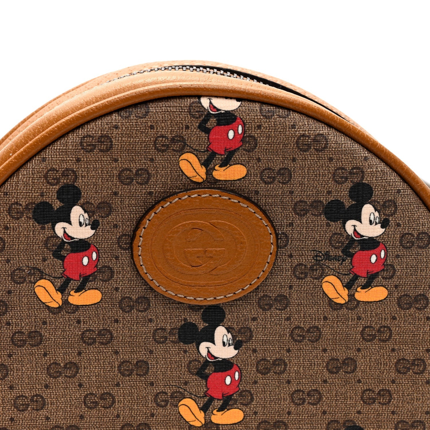 X DISNEY Mini Vintage GG Supreme Monogram Mickey Mouse Round Backpack Beige Vintage Sun Oil