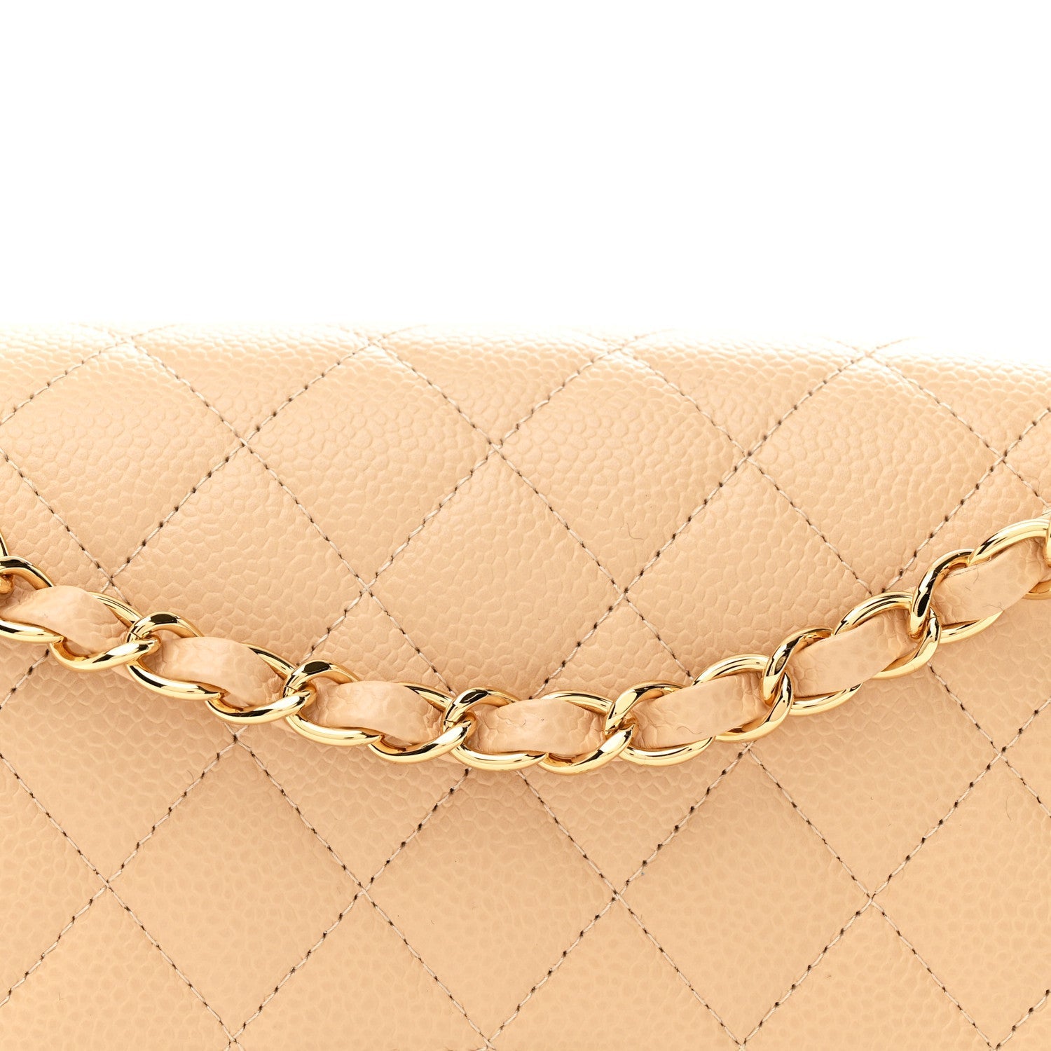 Caviar Quilted Medium Double Flap Beige