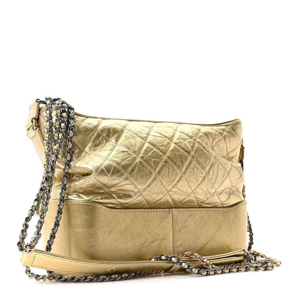 Metallic Aged Calfskin Quilted Medium Gabrielle Gold
