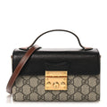 GG Supreme Monogram Calfskin Mini Padlock Top Handle Shoulder Bag Beige Black Cuir