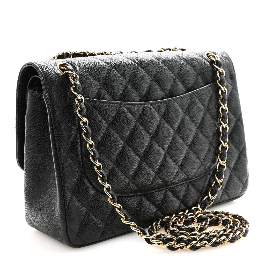 Caviar Quilted Jumbo Double Flap Black